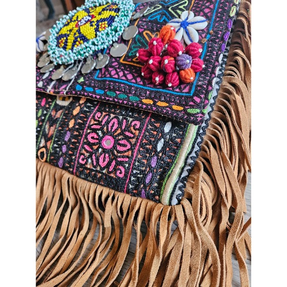 HandMade In India Authentic Shoulder bag Crossbody Beaded Embroidered Fringe - Picture 4 of 6